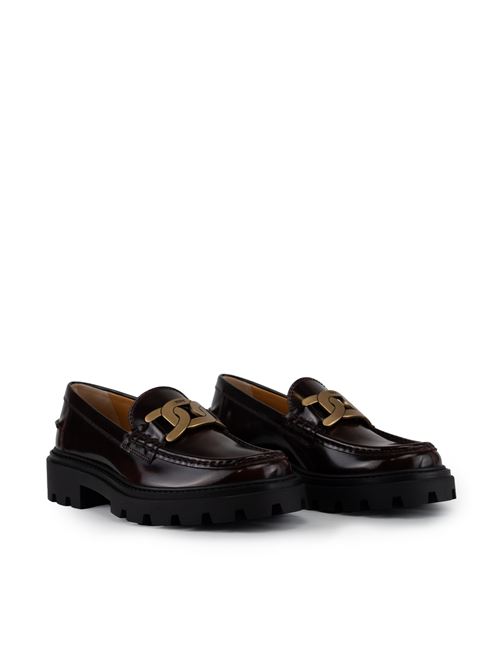 Mocassini in pelle bordeaux con fibbia oro TOD'S | XXW08J0HL60 SHAR810